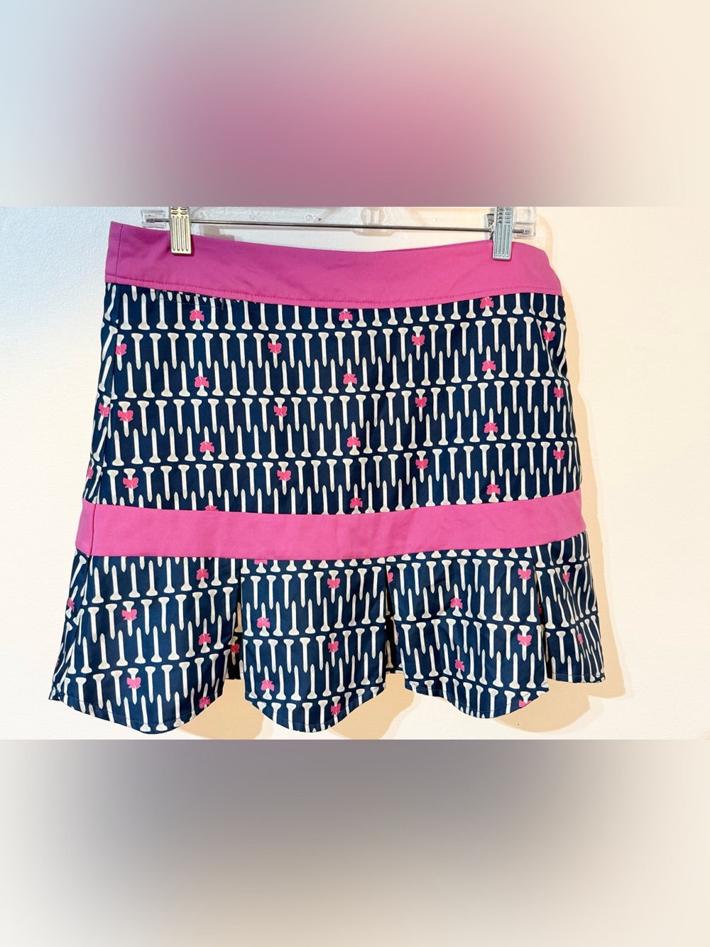 Birdies and Bows Blue White Pink Golf Tee Motif Pleated Scallop Hem Skort Size 6